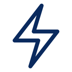 A simple, navy blue lightning bolt icon on a light gray background.