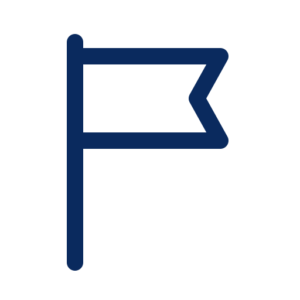 A simple dark blue flag icon on a light gray background, with a vertical pole and a triangular flag pointing to the right.